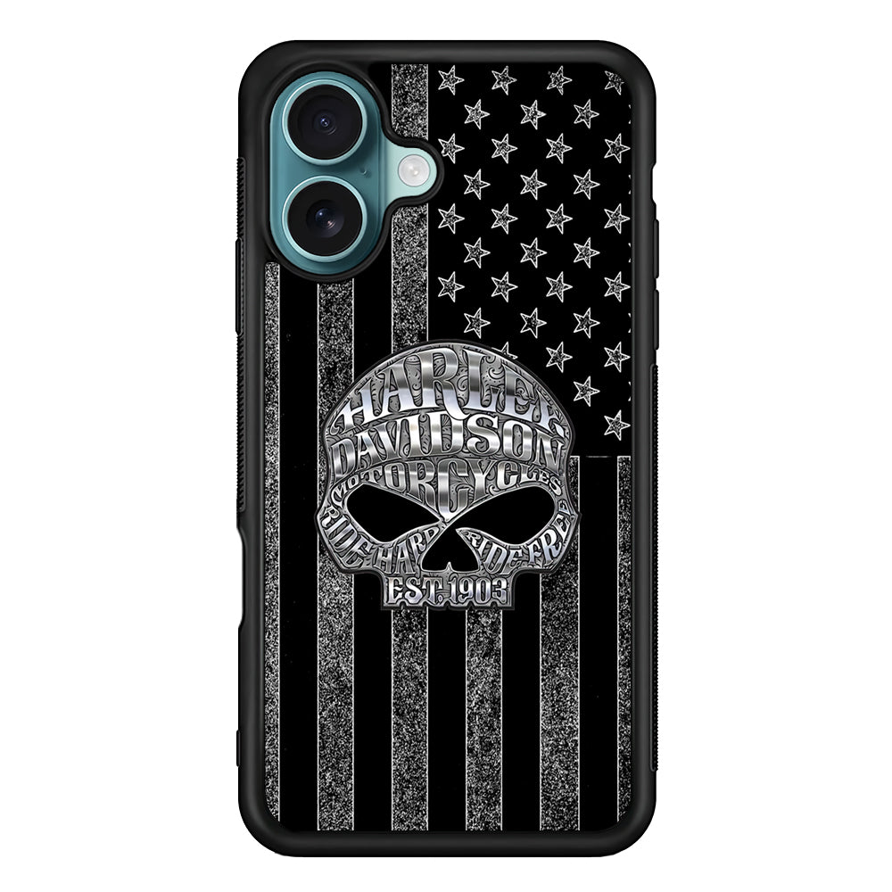 Harley Davidson US Flag Silver iPhone 16 Case - Altracase