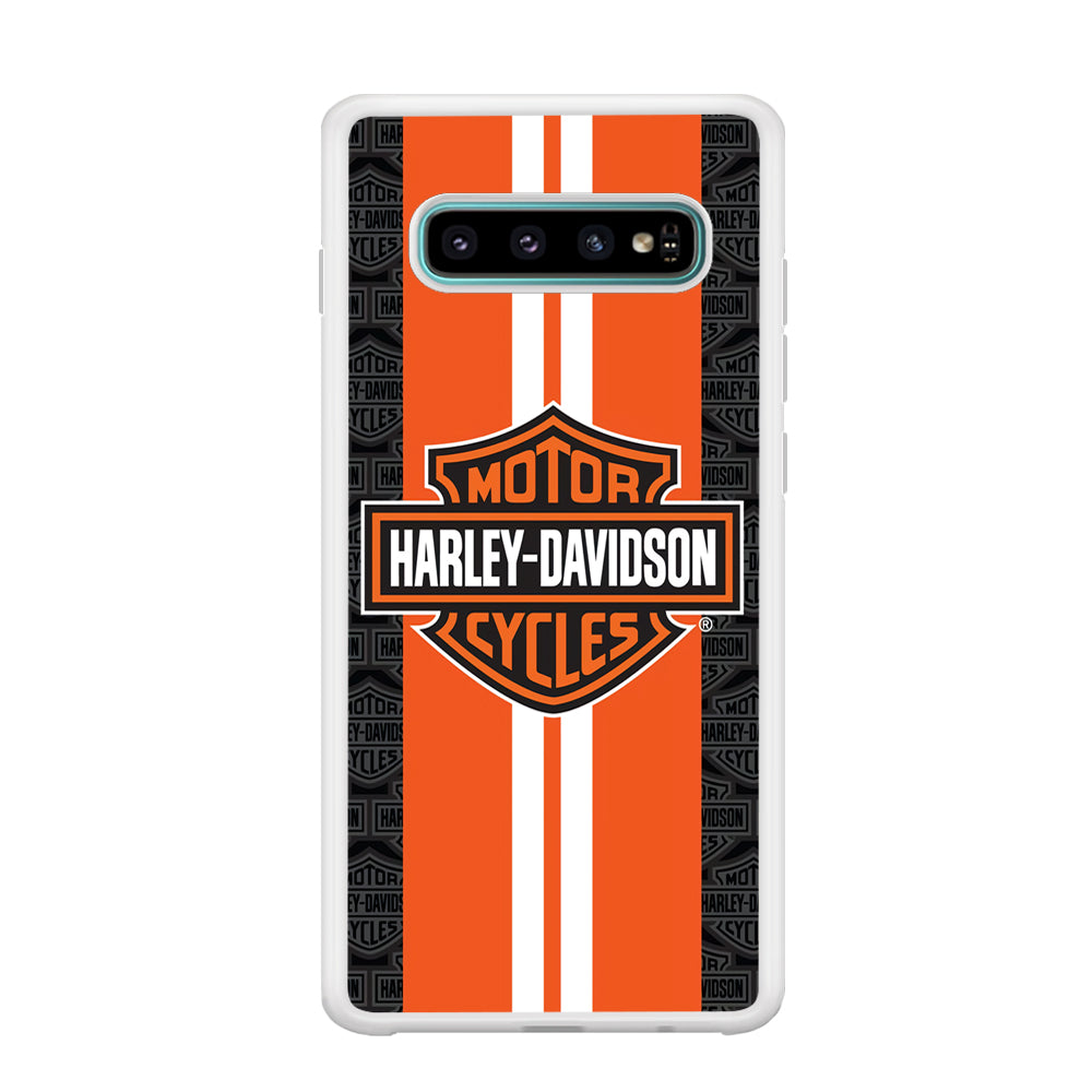 Harley Davidson White Striped Orange Samsung Galaxy S10 Case