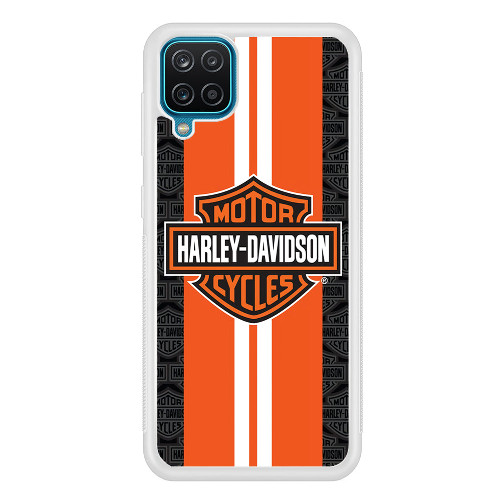 Harley Davidson White Striped Orange Samsung Galaxy A12 Case