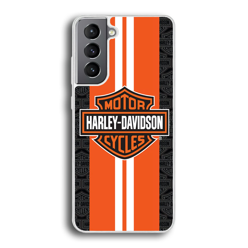 Harley Davidson White Striped Orange Samsung Galaxy S21 Plus Case