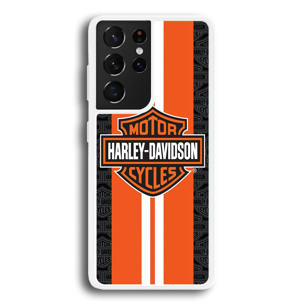 Harley Davidson White Striped Orange Samsung Galaxy S24 Ultra Case