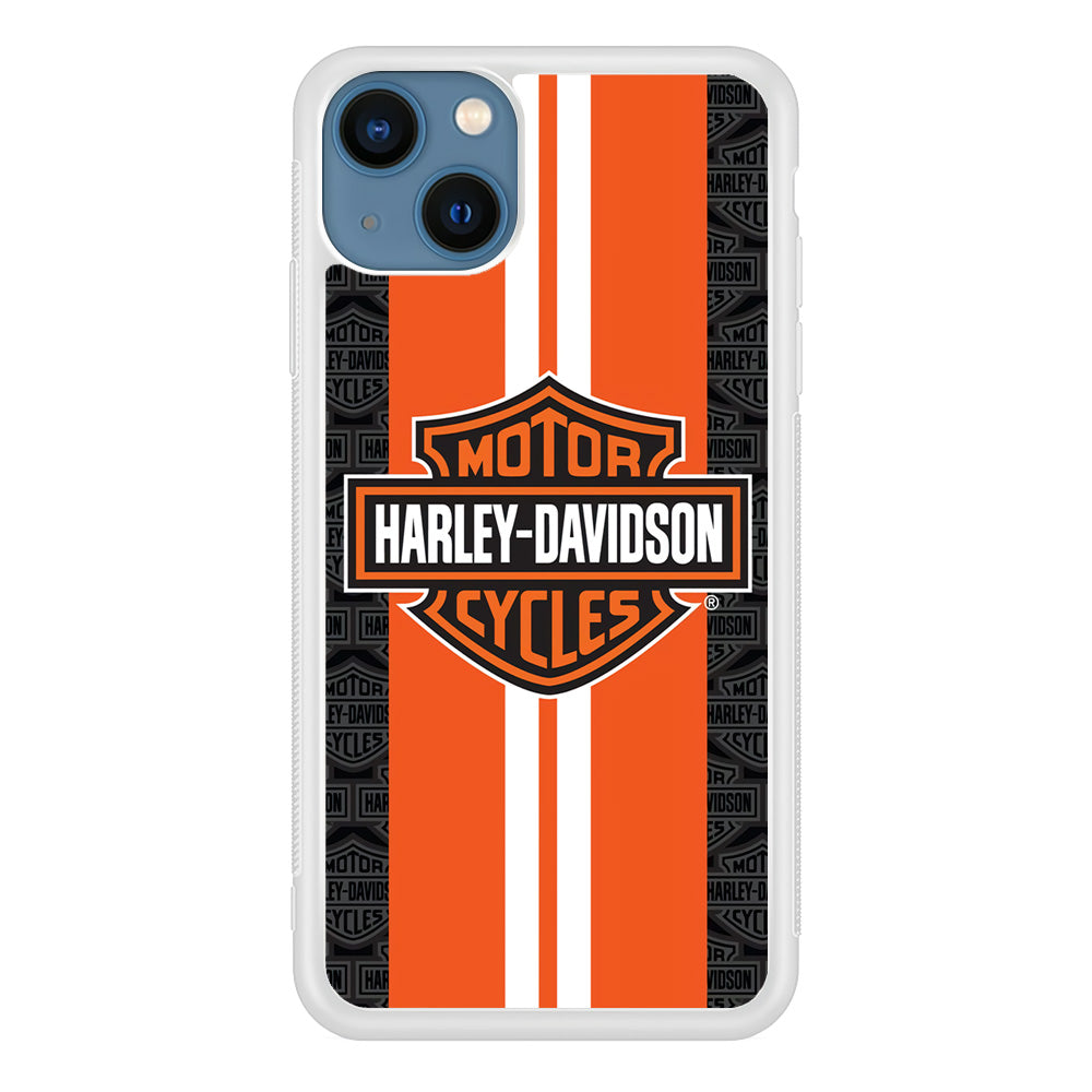 Harley Davidson White Striped Orange iPhone 14 Plus Case