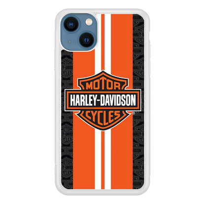 Harley Davidson White Striped Orange iPhone 15 Plus Case