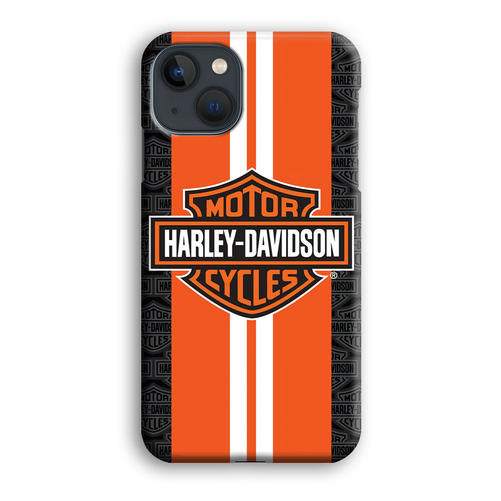 Harley Davidson White Striped Orange iPhone 14 Plus Case