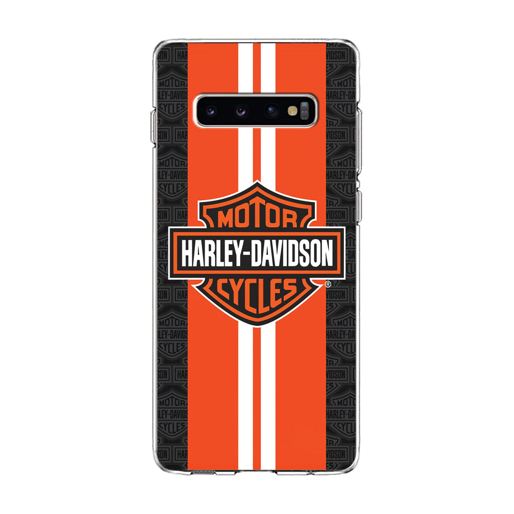 Harley Davidson White Striped Orange Samsung Galaxy S10 Plus Case