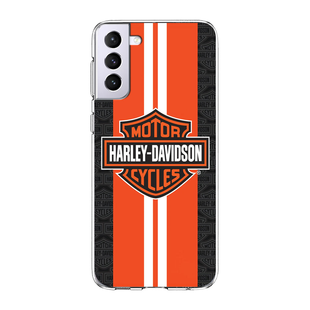 Harley Davidson White Striped Orange Samsung Galaxy S21 Case