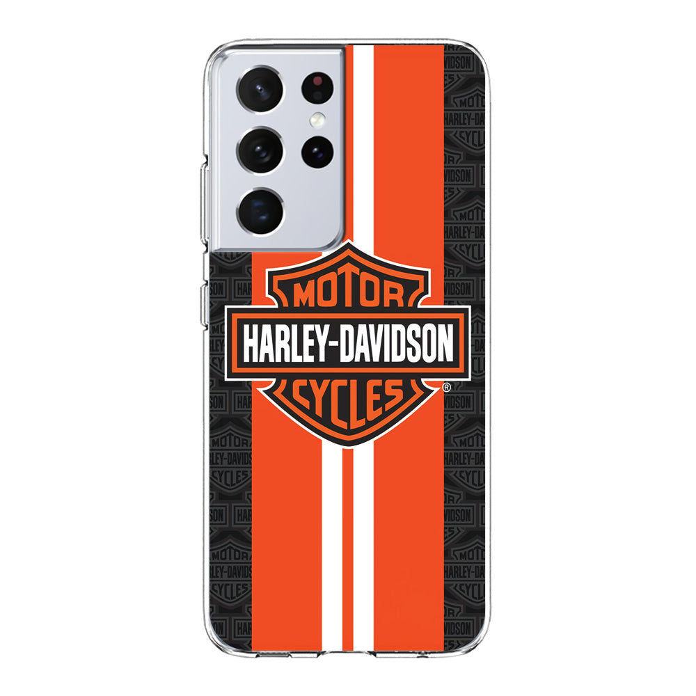 Harley Davidson White Striped Orange Samsung Galaxy S21 Ultra Case