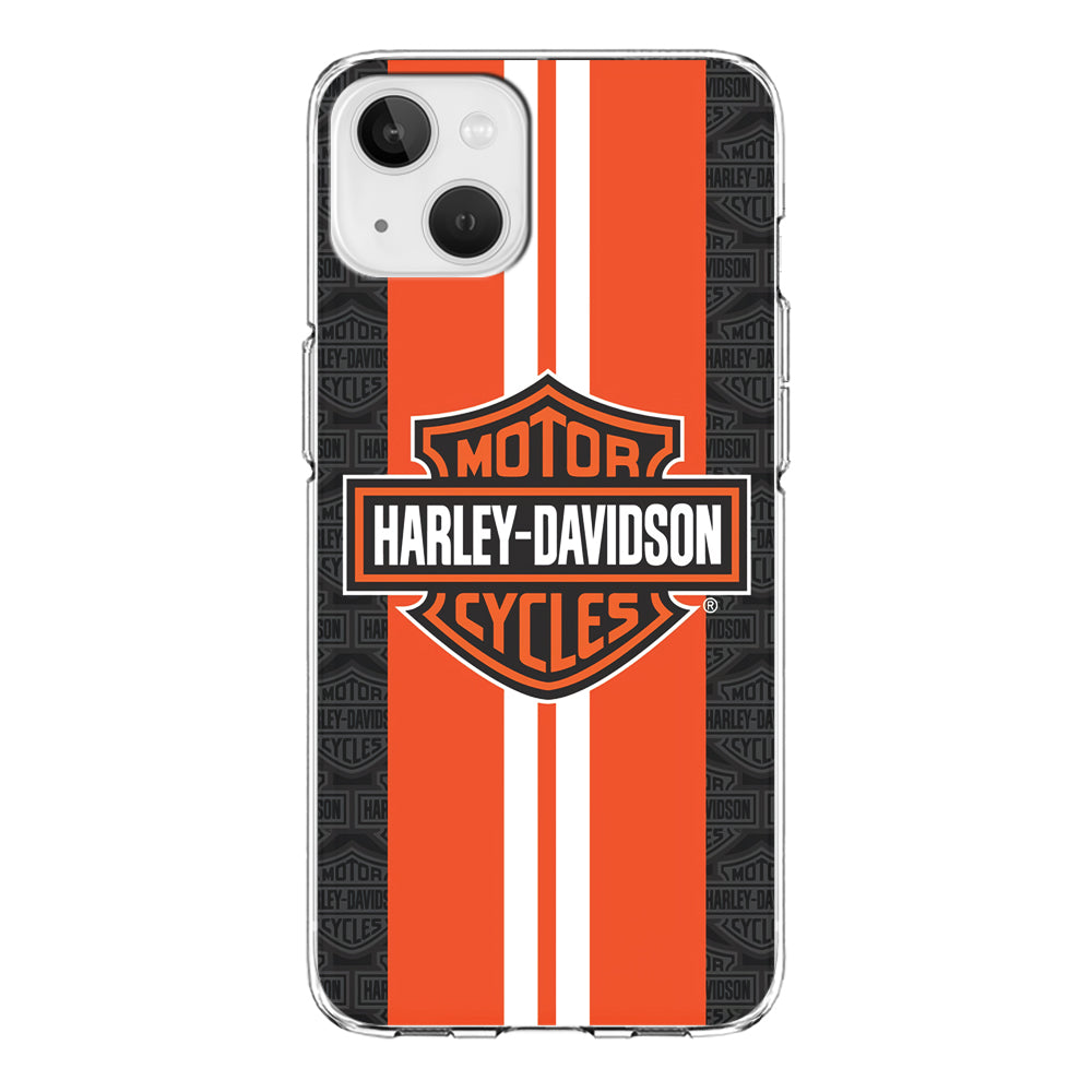 Harley Davidson White Striped Orange iPhone 14 Plus Case