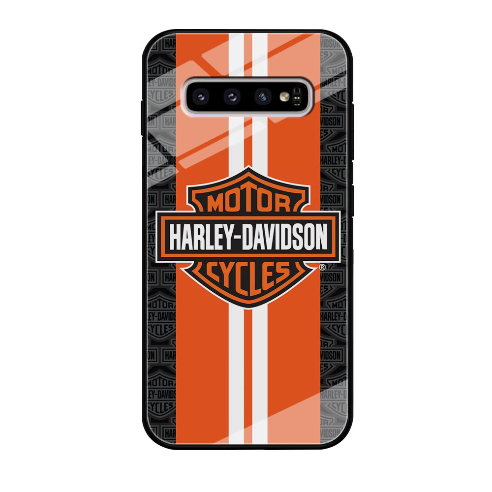 Harley Davidson White Striped Orange Samsung Galaxy S10 Plus Case