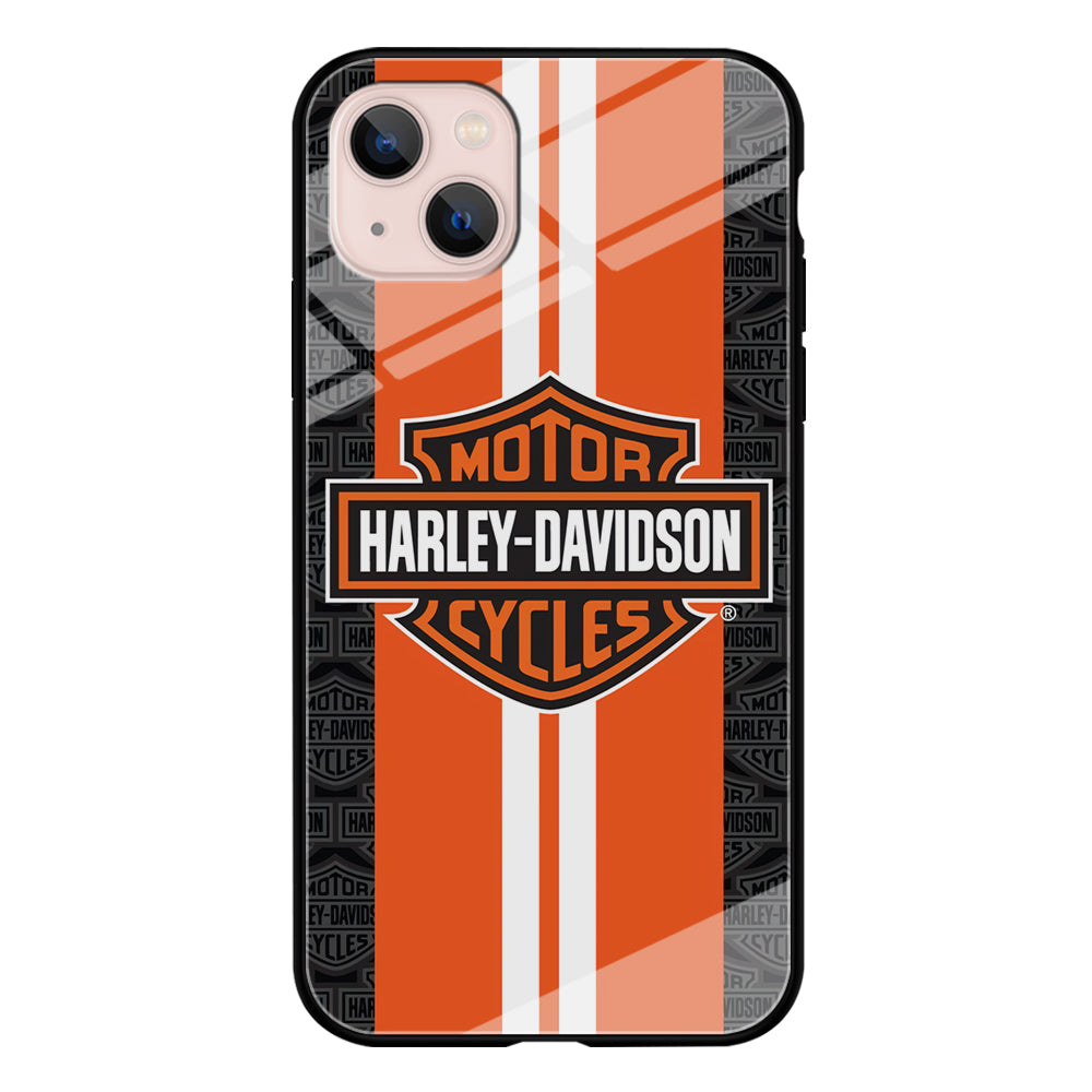 Harley Davidson White Striped Orange iPhone 14 Plus Case