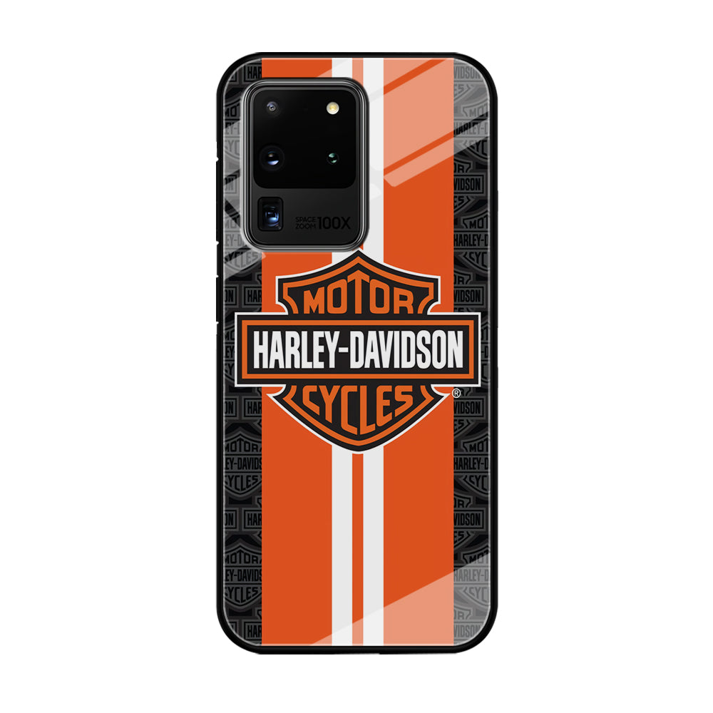 Harley Davidson White Striped Orange Samsung Galaxy S21 Ultra Case