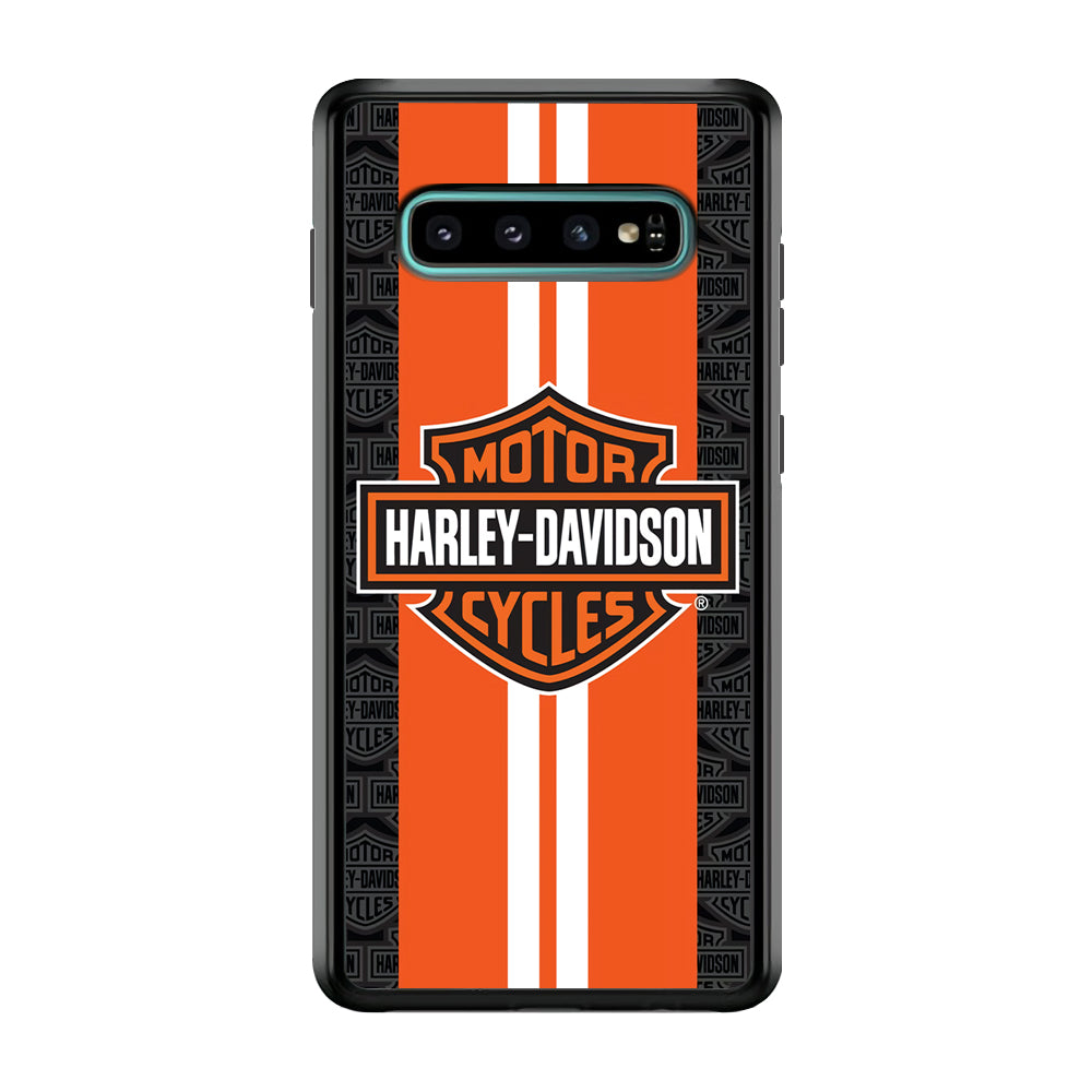 Harley Davidson White Striped Orange Samsung Galaxy S10 Plus Case