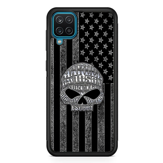 Harley Davidson US Flag Silver Samsung Galaxy A12 Case-Mobile Phone Case-Rubber Black (2D Case)-Altracase