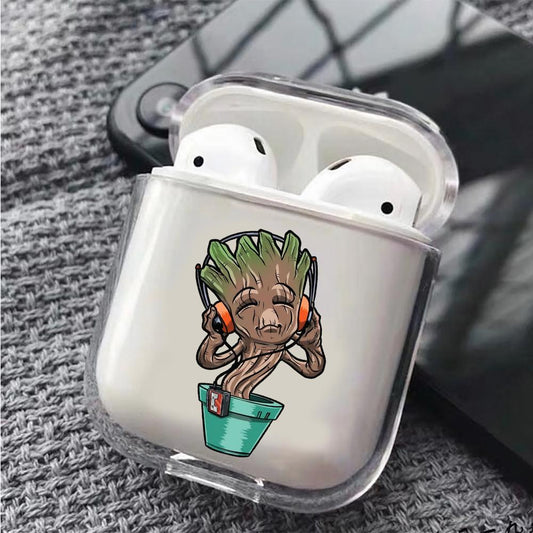 Little Groot Listening to Music Hard Plastic Protective Clear Case Cover For Apple Airpods-AirPod Case-Altracase