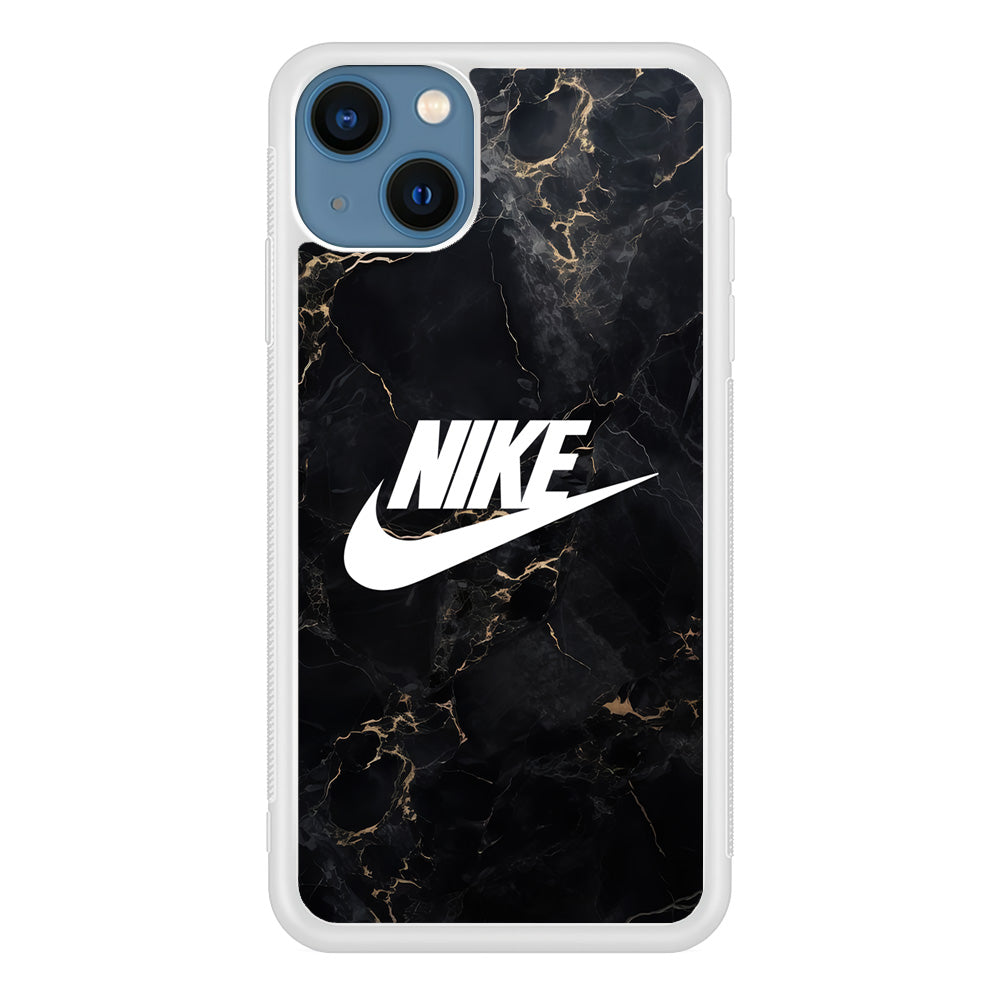 Nike Logo Black Stone Marble iPhone 15 Plus Case