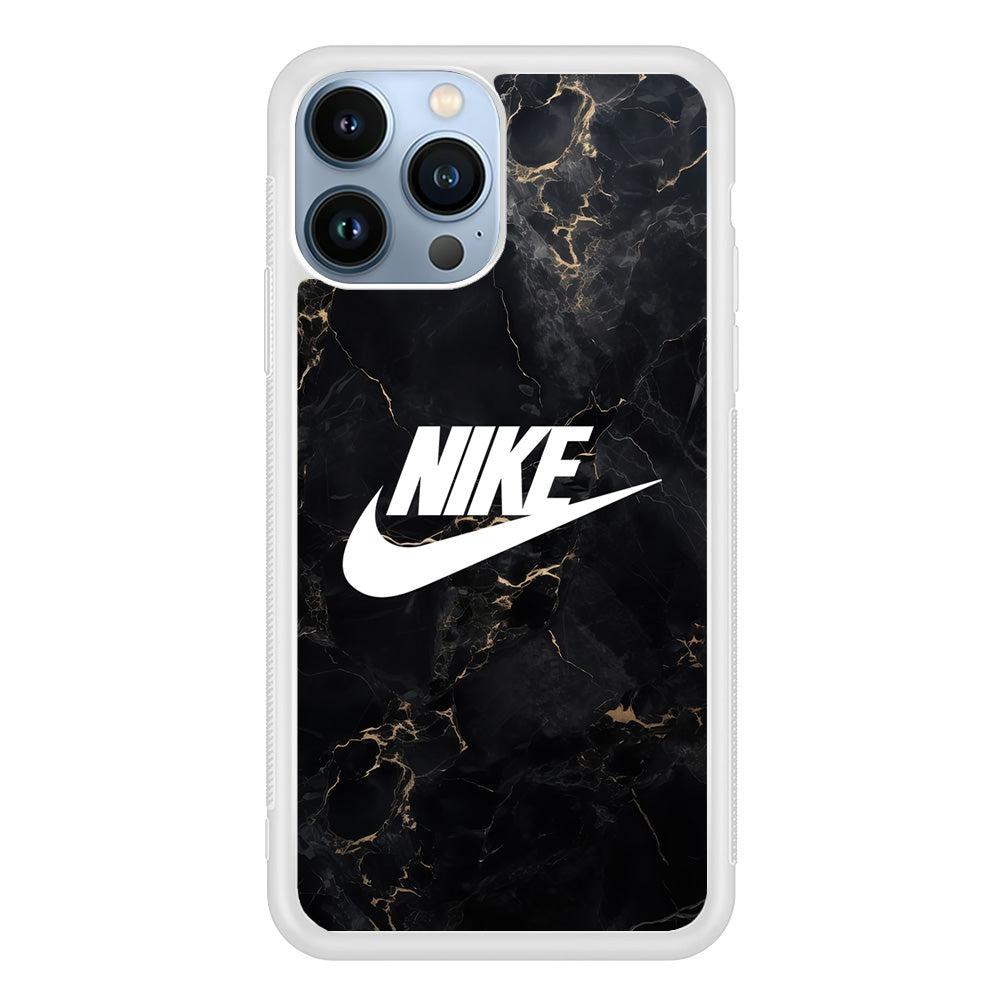 Nike Logo Black Stone Marble iPhone 15 Pro Max Case