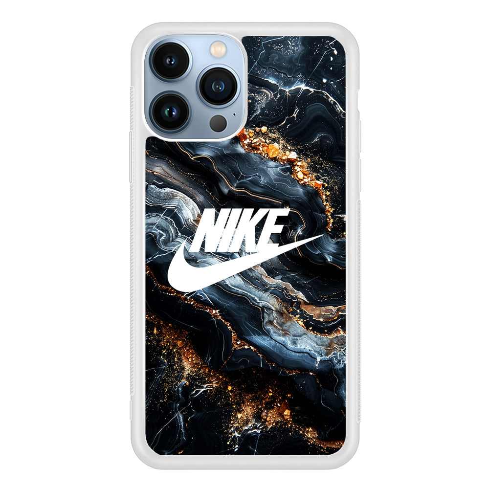 Nike Logo Grey Gold Stone Marble iPhone 15 Pro Max Case