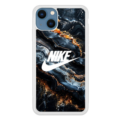 Nike Logo Grey Gold Stone Marble iPhone 15 Plus Case