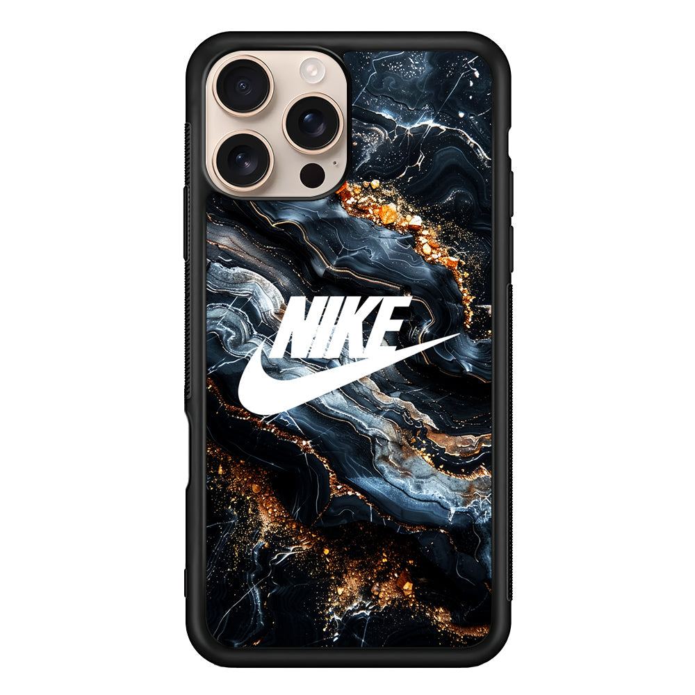 Nike Logo Grey Gold Stone Marble iPhone 16 Pro Max Case - Altracase