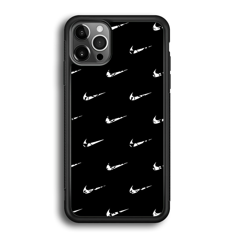 Nike Logo Pattern iPhone 12 Pro Max Case-Mobile Phone Case-Rubber Black (2D Case)-Altracase