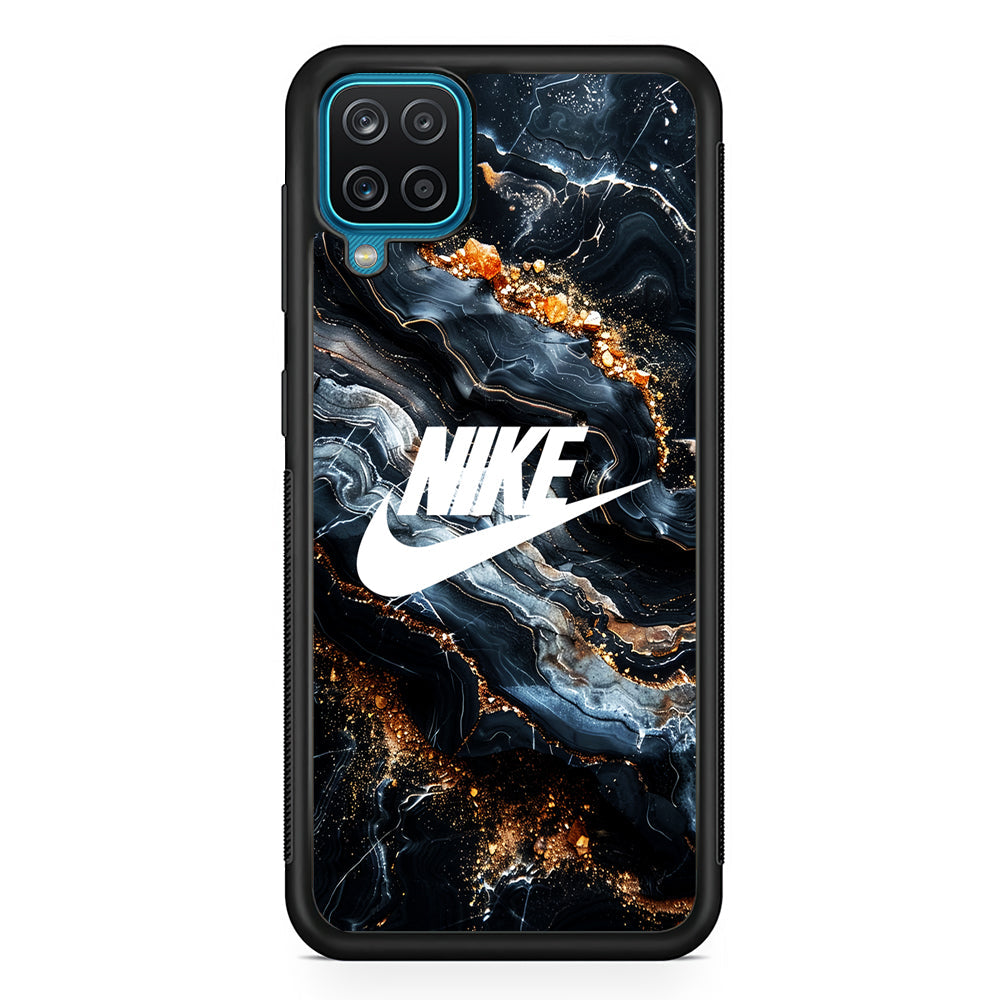 Nike Logo Grey Gold Stone Marble Samsung Galaxy A12 Case-Mobile Phone Case-Rubber Black (2D Case)-Altracase