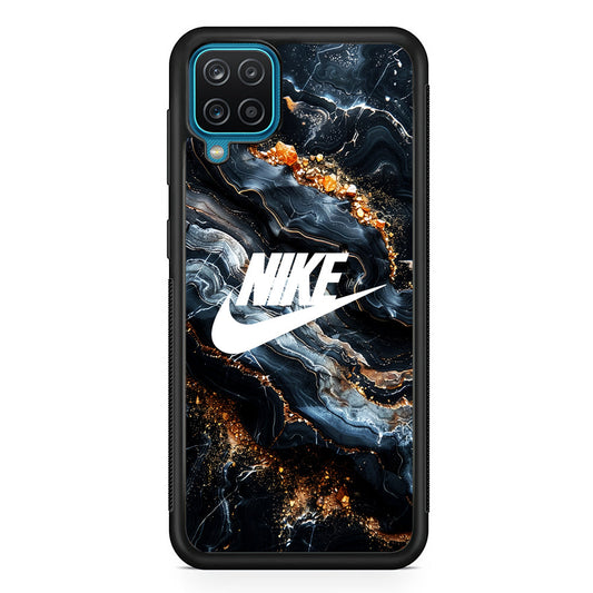Nike Logo Grey Gold Stone Marble Samsung Galaxy A12 Case-Mobile Phone Case-Rubber Black (2D Case)-Altracase