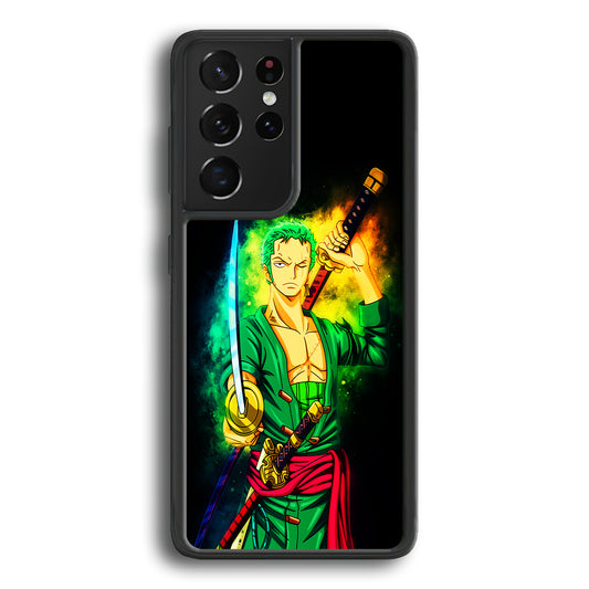 One Piece Roronoa Zoro Art Samsung Galaxy S21 Ultra Case-Phone Case-Rubber Black (2D Case)-Altracase