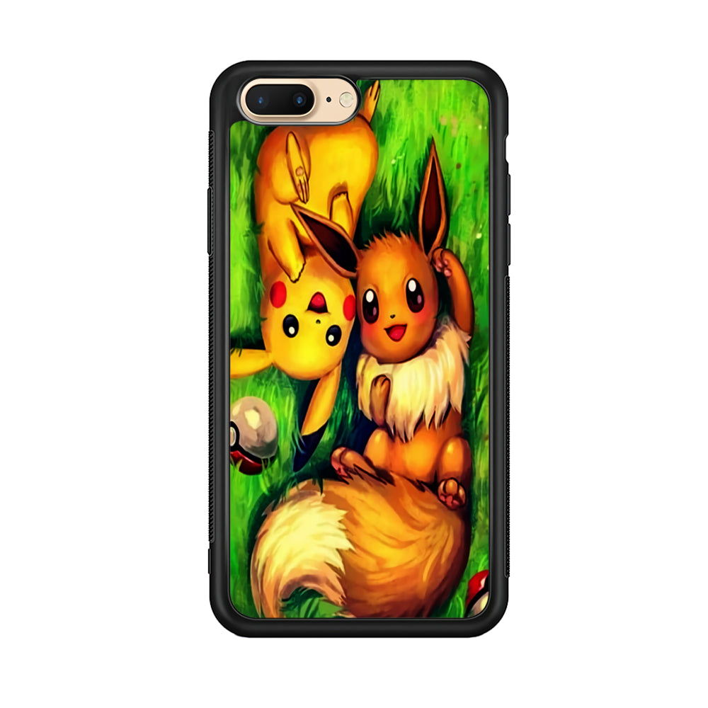 Pokemon Eevee and Pikachu iPhone 8 Plus Case-Phone Case-Rubber Black (2D Case)-Altracase