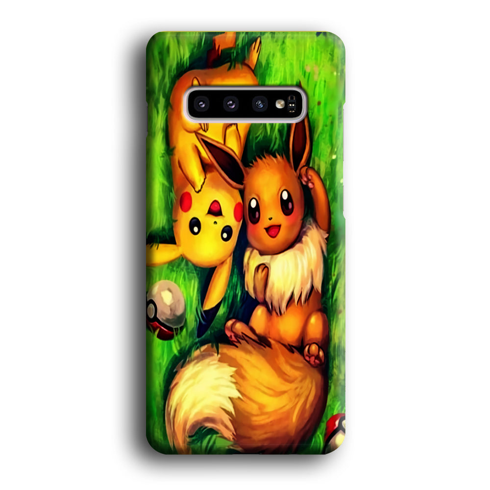 Pokemon Eevee and Pikachu Samsung Galaxy S10 Plus Case