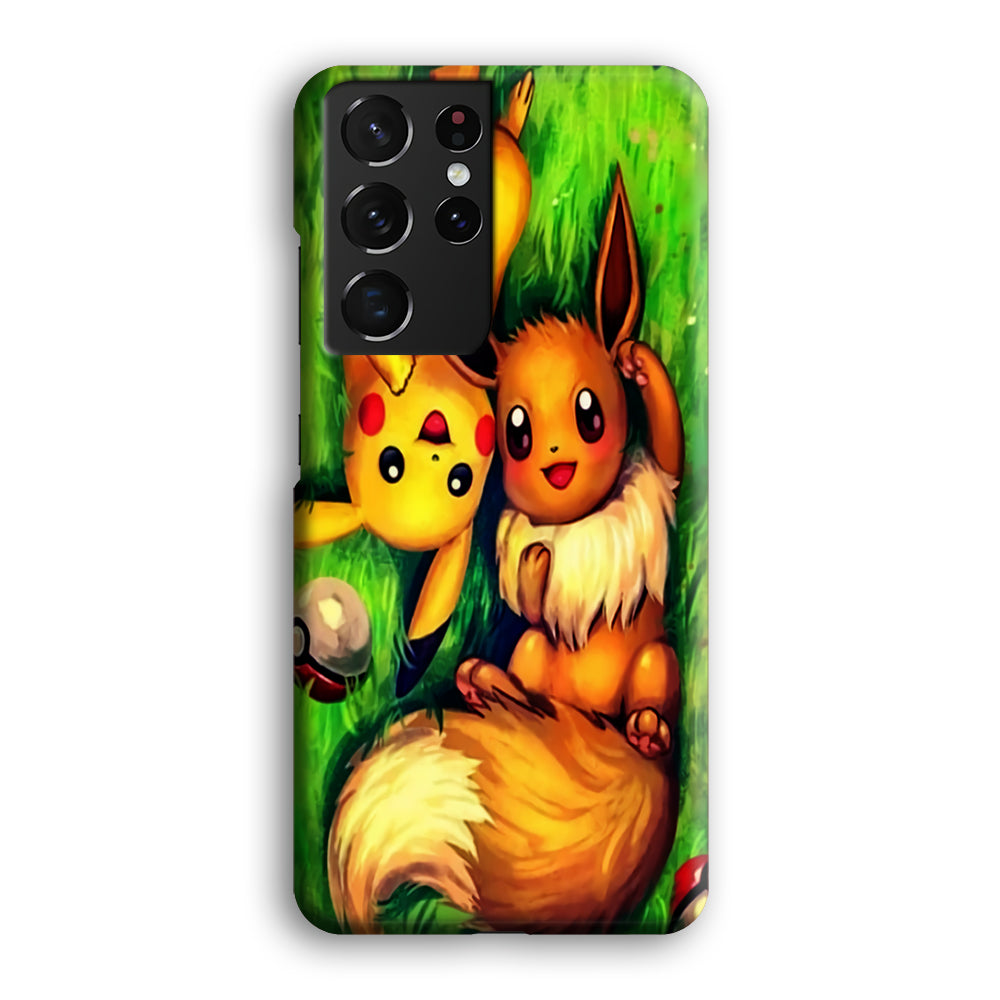 Pokemon Eevee and Pikachu Samsung Galaxy S21 Ultra Case-Phone Case-3D Case-Altracase