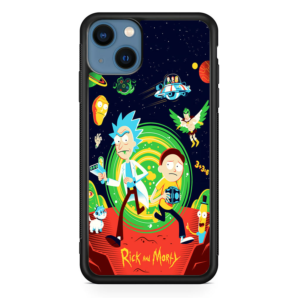 Rick and Morty Cartoon Poster iPhone 13 Mini Case-Phone Case-Rubber Black (2D Case)-Altracase