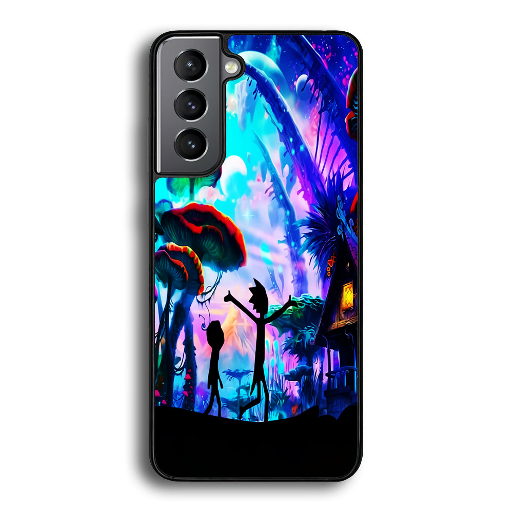 Rick and Morty Mushroom Forest Samsung Galaxy S23 Plus Case-Phone Case-Rubber Black (2D Case)-Altracase