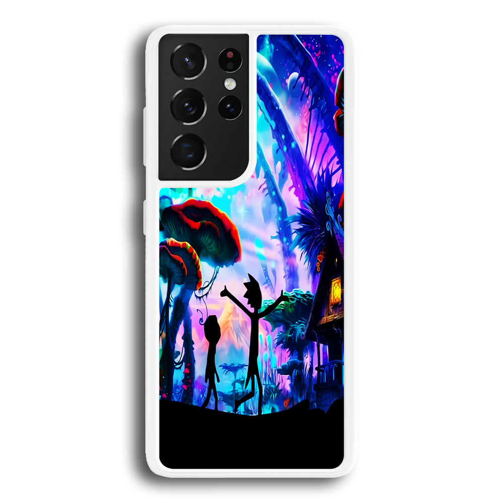 Rick and Morty Mushroom Forest Samsung Galaxy S21 Ultra Case-Phone Case-Rubber White (2D Case)-Altracase