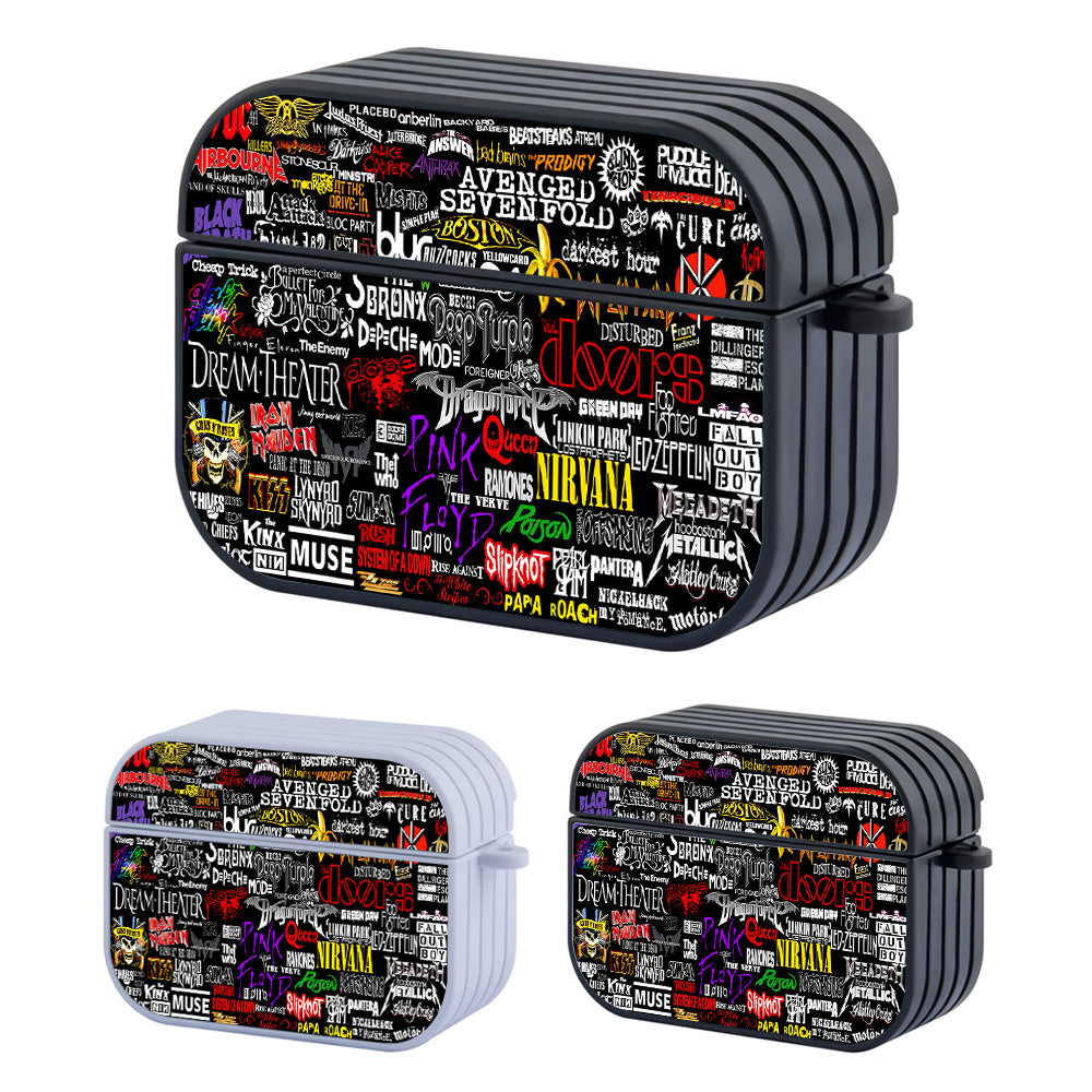 Rock Bands Logo Collage Hard Plastic Case Cover For Apple Airpods Pro