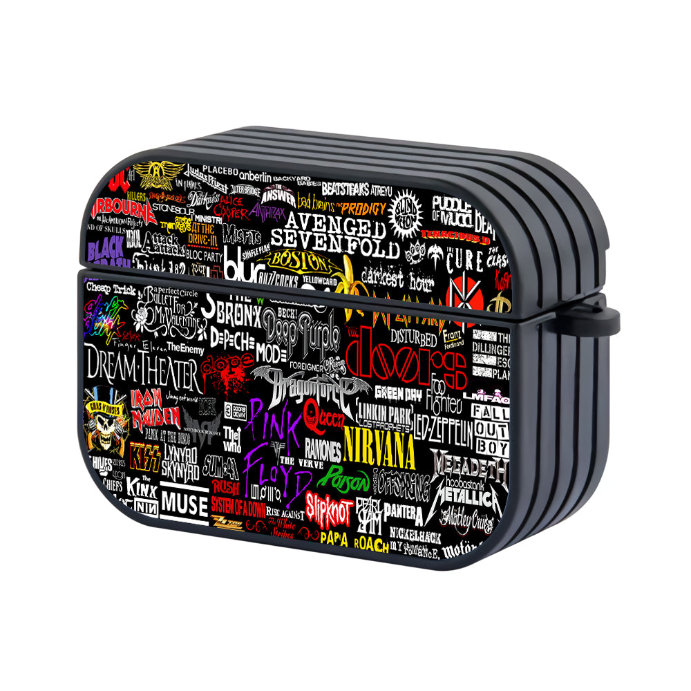 Rock Bands Logo Collage Hard Plastic Case Cover For Apple Airpods Pro