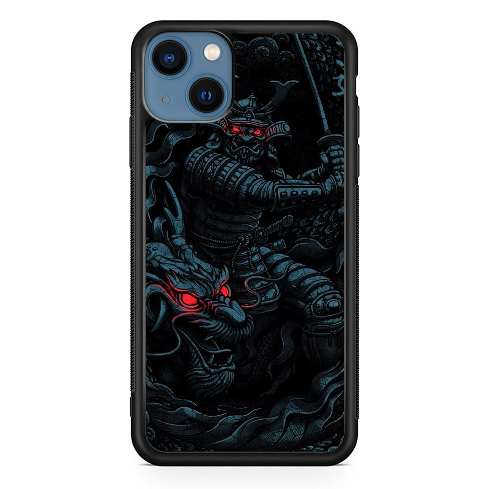 Samurai and Dragon iPhone 13 Mini Case-Phone Case-Rubber Black (2D Case)-Altracase