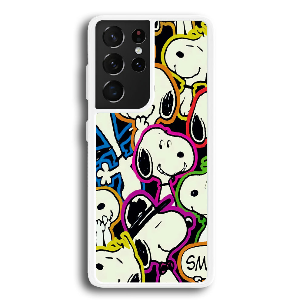 Snoopy Doodle Samsung Galaxy S21 Ultra Case-Phone Case-Rubber White (2D Case)-Altracase