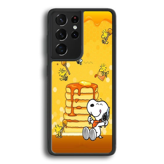 Snoopy Eats Honey Samsung Galaxy S21 Ultra Case-Phone Case-Rubber Black (2D Case)-Altracase