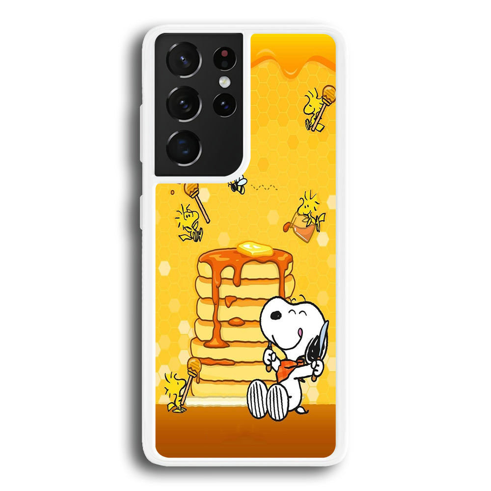Snoopy Eats Honey Samsung Galaxy S21 Ultra Case-Phone Case-Rubber White (2D Case)-Altracase