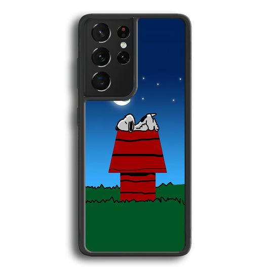 Snoopy Sleeps at Night Samsung Galaxy S21 Ultra Case-Phone Case-Rubber Black (2D Case)-Altracase