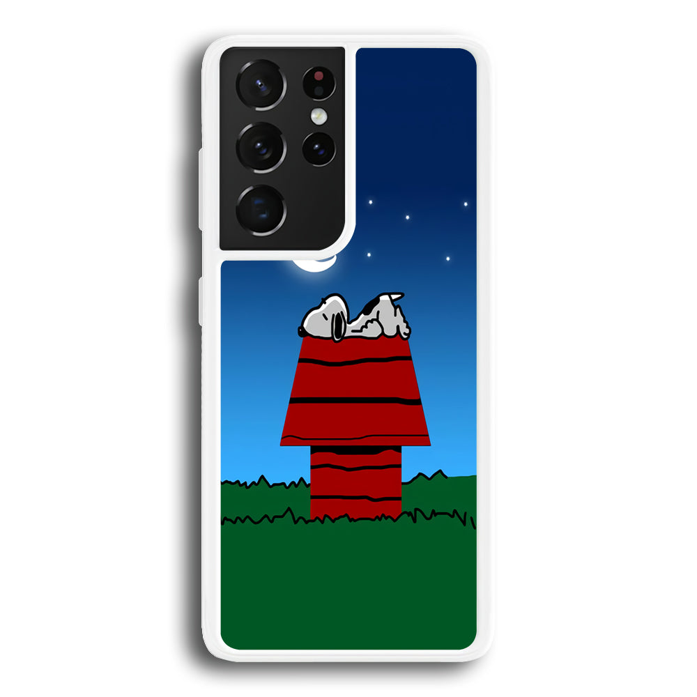 Snoopy Sleeps at Night Samsung Galaxy S21 Ultra Case-Phone Case-Rubber White (2D Case)-Altracase