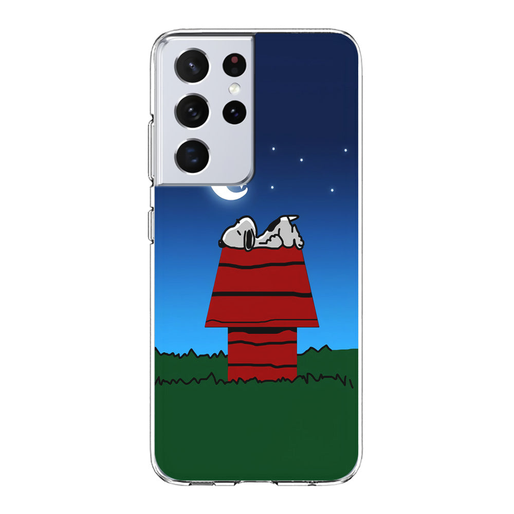 Snoopy Sleeps at Night Samsung Galaxy S21 Ultra Case-Phone Case-Clear Soft Case-Altracase