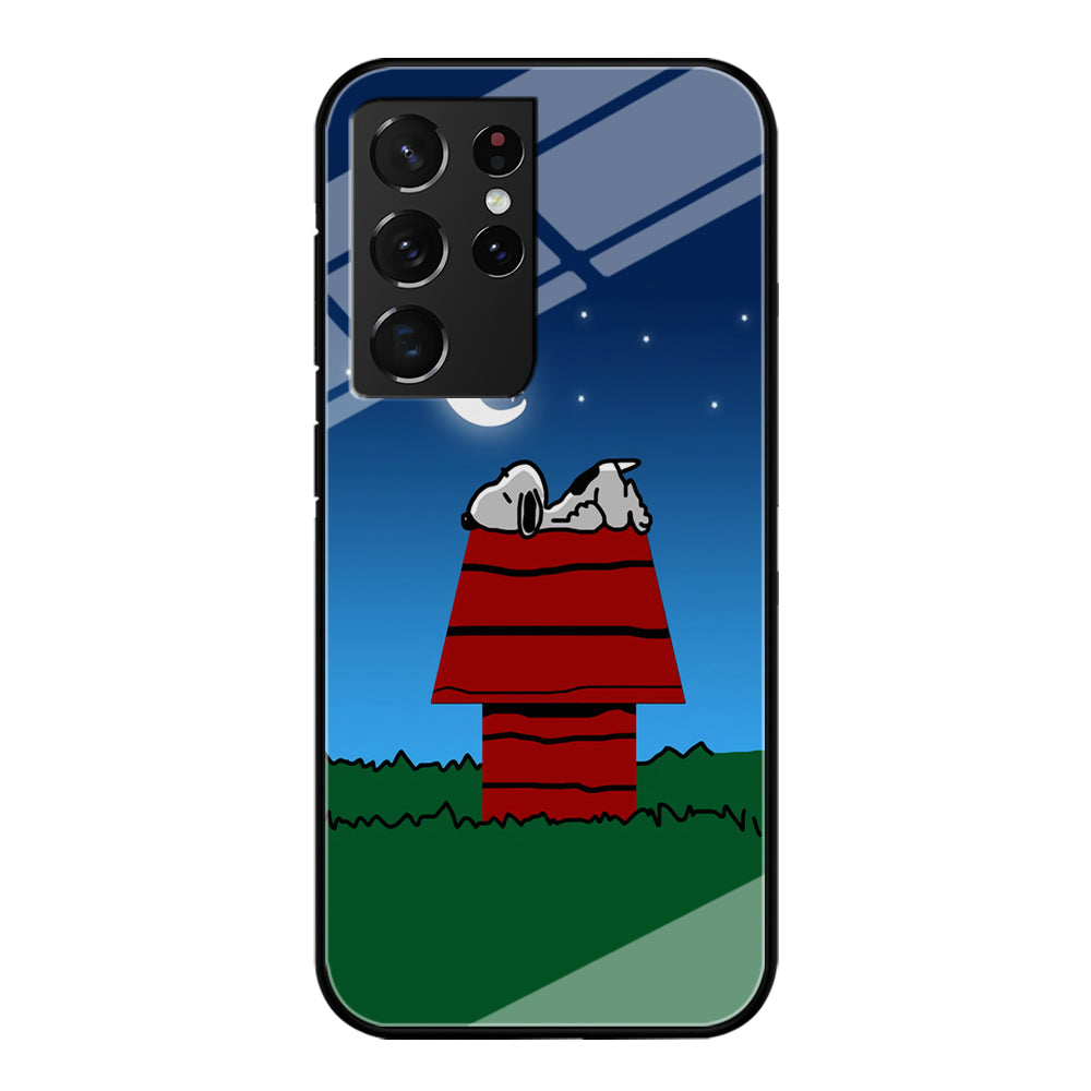 Snoopy Sleeps at Night Samsung Galaxy S21 Ultra Case-Phone Case-Tempered Glass Case-Altracase