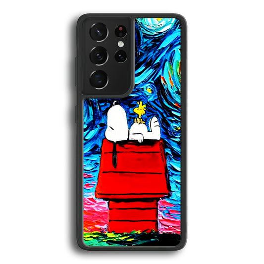Snoopy Under Starry Night Samsung Galaxy S21 Ultra Case-Phone Case-Rubber Black (2D Case)-Altracase