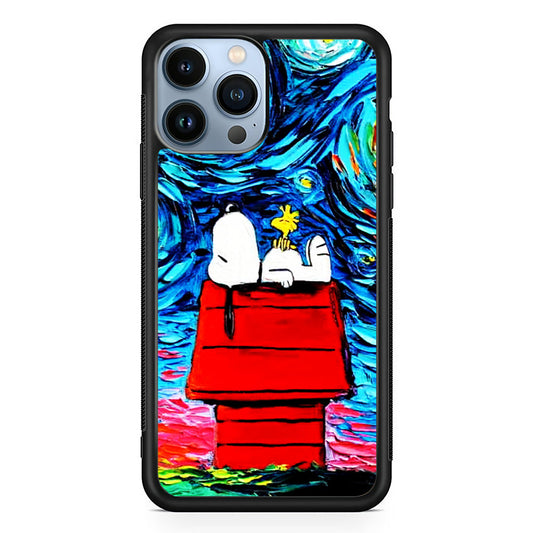 Snoopy Under Starry Night iPhone 14 Pro Max Case-Phone Case-Rubber Black (2D Case)-Altracase