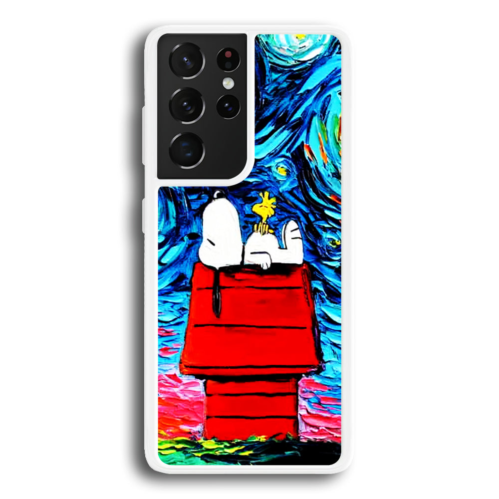 Snoopy Under Starry Night Samsung Galaxy S21 Ultra Case-Phone Case-Rubber White (2D Case)-Altracase