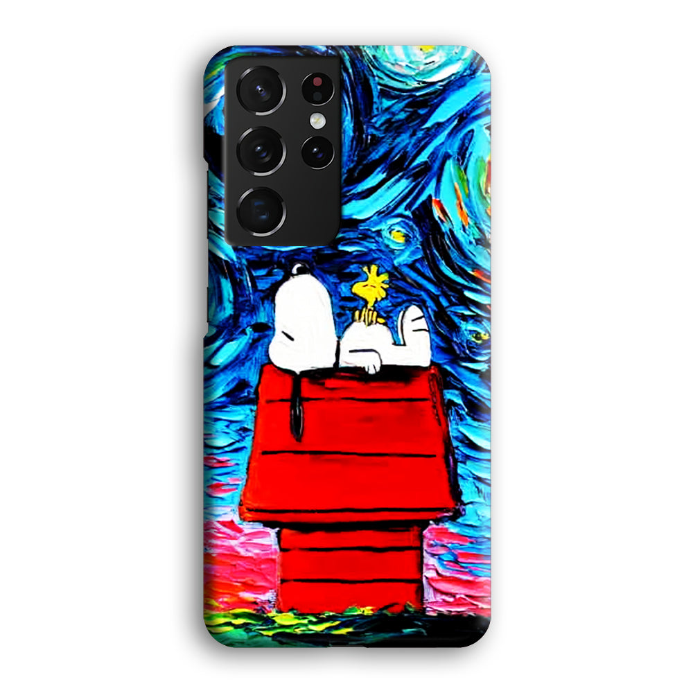 Snoopy Under Starry Night Samsung Galaxy S22 Ultra Case