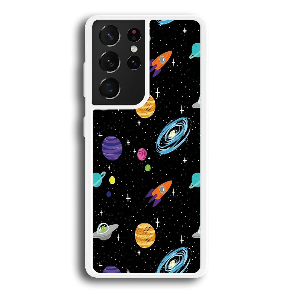 Space Pattern 003 Samsung Galaxy S21 Ultra Case-Phone Case-Rubber White (2D Case)-Altracase