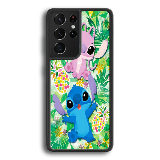 Stitch and Angel Fruit Samsung Galaxy S21 Ultra Case-Phone Case-Rubber Black (2D Case)-Altracase