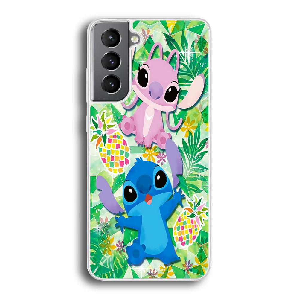 Stitch and Angel Fruit Samsung Galaxy S23 Case-Phone Case-Rubber White (2D Case)-Altracase